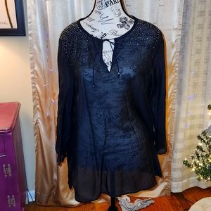 3/$20 Express Sheer Blouse with crystal accents Size L